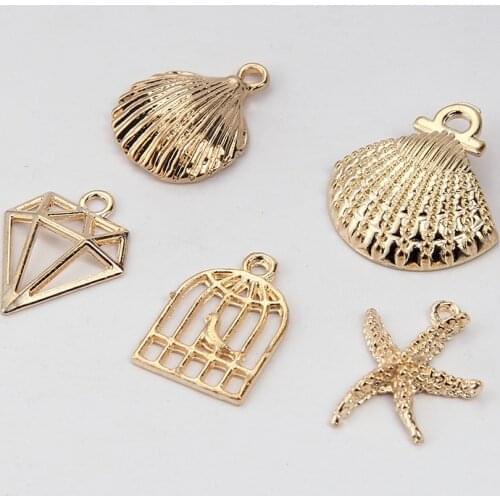 10pcs Zinc Alloy Gold Color Shell Starfish Charm Pendants For Jewelry Making Diy Starfish Necklace Summer Jewelry Accessories