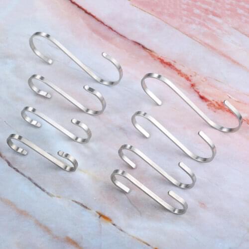 10Pcs Stainless Steel Flat S Shape Hanging Rack Hooks Kitchen Bathroom Hang Hook Utensils Clothes Hat Towel Hanger Holder Hooks