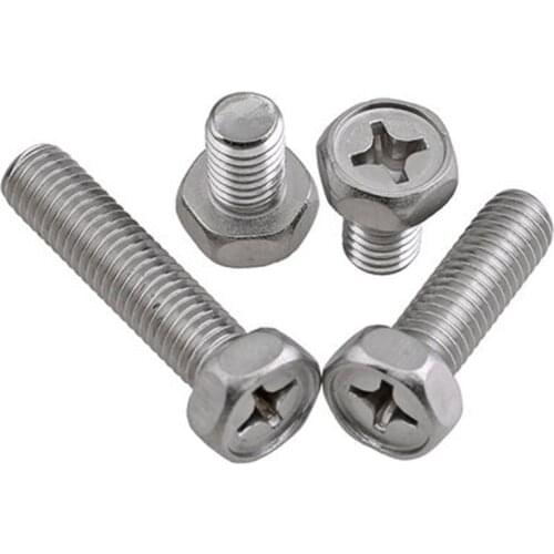 20pcs M4 304 Stainless steel Phillips screw pocket hex head bolt Hexagon screws 6mm-30mm Length