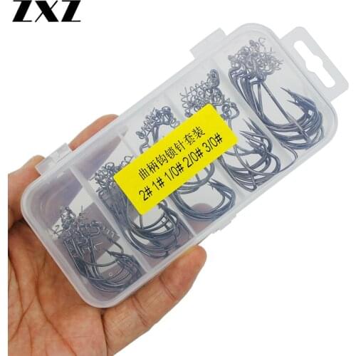 50pcs Fishing Crank Hooks Set 2# 3/0# with Soft Bait Spring Lock Pin Connect Fixed Pin Latch Soft Bait Offset Worm Hooks Tackle