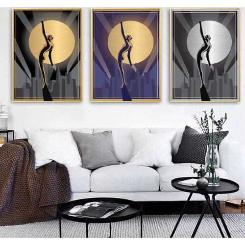 Abstract Aesthetic Poster Black Gold Silver Blue Art Print Nordic Luxe Canvas Painting Modern Wall Picture Bedroom Home Decor