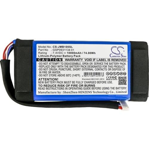 Cameron Sino Battery for JBL Boombox.fits JBL GSP0931134 01 Replacement Speaker battery.JBL battery.Li-Polymer.7.40V.10000mAh