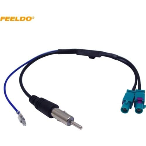 FEELDO Dual Separate FAKRA JACKs To DIN Car Radio Antenna Adapter With Amplifier For Audi VW Radio System #4456