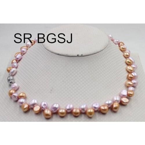 Free Shipping 7-8mm Freeform Violet&Gold Top Drilled Freshwater Pearl Women Wedding Jewelry Necklace 18"
