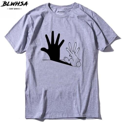 BLWHSA Fashion Cartoon Black-White Rabbit Hand Shadow Printed T Shirt Mens Funny Humor T-Shirt Summer Casual Fitness Clothing
