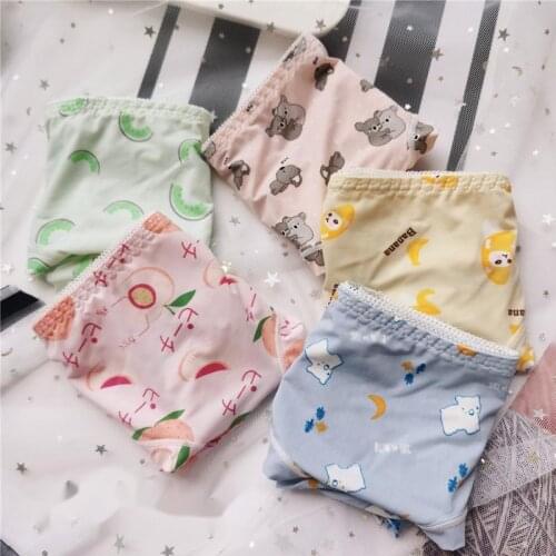 Catton Women’s Briefs Ice Silk Print Cute Sweet Girl Underwear Low Waist Comfortable Seamless Cotton Panties Breathable Lingerie