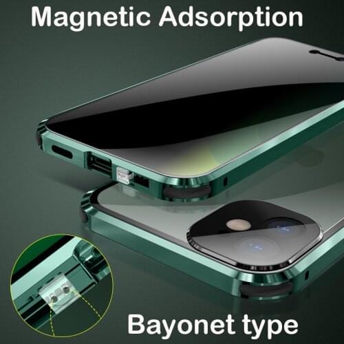 Case For iPhone 12 Pro MAX 12 Mini 11 Pro MAX Privacy Screen Glass Cover Metal Bumper Camera Protector Anti Glare Magnetic Case