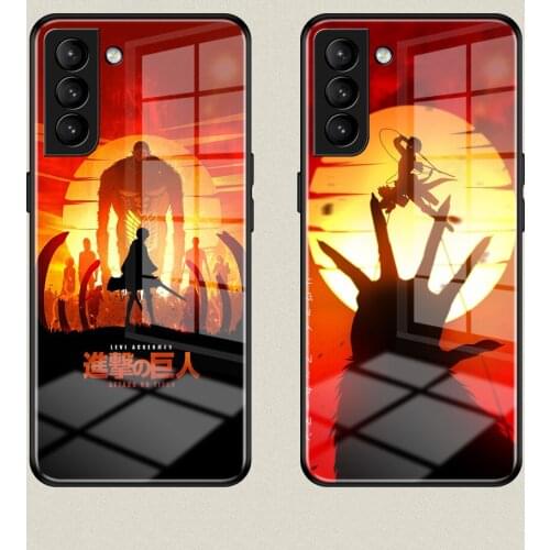 Attack on Titan Tempered Glass Phone Case for Samsung S8 S9 S10 S10E S20 S21FE Note 8 9 10 20 Plus Ultra Anti-fall durable