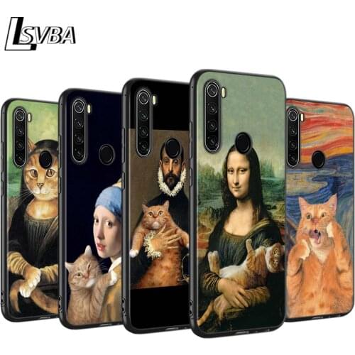 Funny Cat Art Aesthetics Anti-Fall Phone Case For Xiaomi Redmi Note 9 9S Max 8T 8 7 6 5 Pro 5A 4X 4 Soft Black Cover