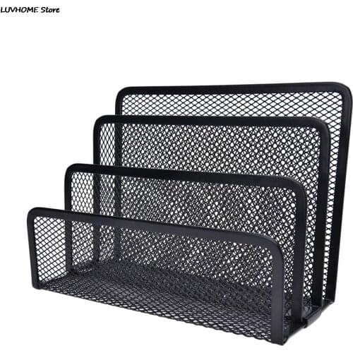 1PCS Black Office Supplies Wire Three Letter File For Mat Books Notepad Holder For School Home Office Desk Decor Stationery