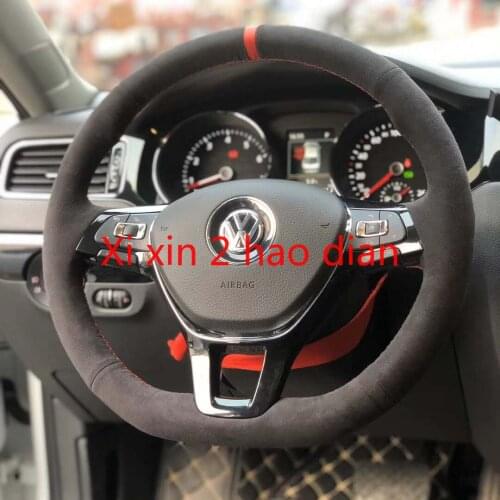For Volkswagen Magotan Sagitar T-ROC Tayron Bora Passat Lavida Golf custom hand-stitched black suede car steering wheel cover