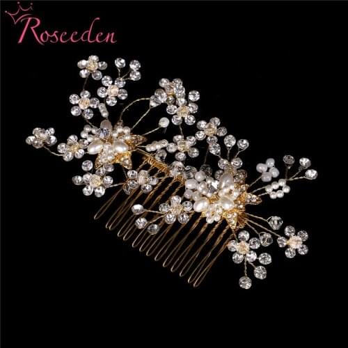 Handmade Pearl Golden Flower Wedding Bridal Hair Comb Accessories Fashion Elegant Decoration Hot Sale Jewelry RE307-2