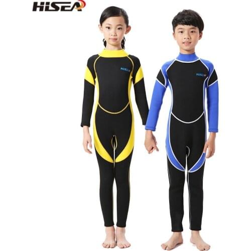 Hisea Neoprene kids Diving suit Boy/Girl One Piece Wetsuit Children Swimwear Long Sleeves UV protection Surfing snorkeling Suit