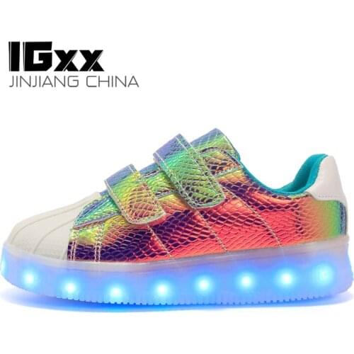 IGxx LED Light Up Shoes For Kids Hook&Loop Best Gift USB Charging Glowing Shoes LED Kids Shoes Child Luminous LED Sneakers Boys