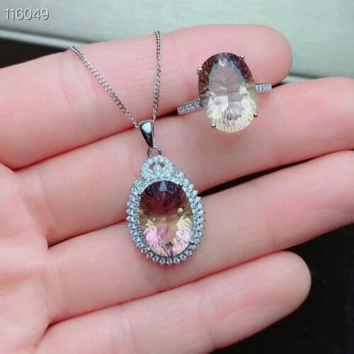 KJJEAXCMY fine jewelry 925 sterling silver inlaid Ametrine Womens noble luxury color big gem ring pendant set support detection