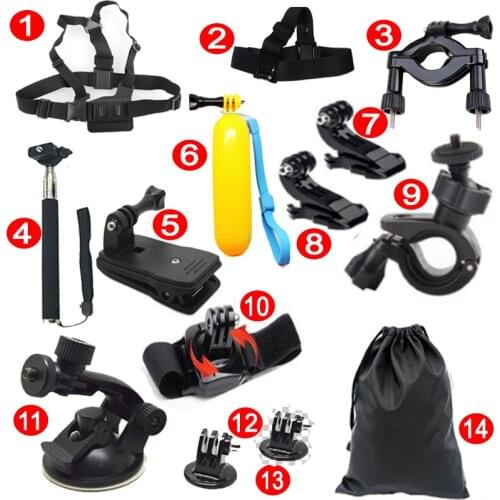 GloryStar Brand New 14-in-1 Combination Pack Accessories Kit Compatible for All Sports Camera Go Pro SJCAM Xiaomi Series