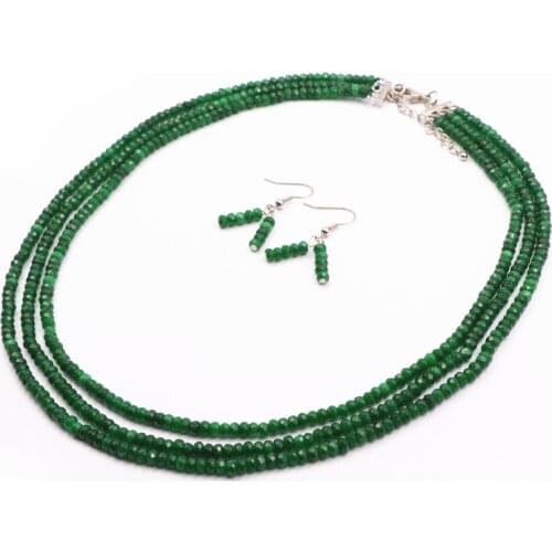 Fashion African Jewelry Set Necklace Earring Sets for Women Green Natural Stone Jades Layered Chain Necklaces Earring Gift A771