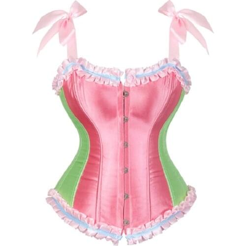 Women Colorful Overbust Corset Shaper Sexy Vest Plastic Boned Bustier Top Lace Up Brocade Corselet Plus Size Shapewear Christmas