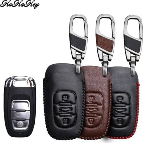 KUKAKEY Leather Car Key Case Cover For Audi A6L A4L Q5 A5 A6 S6 A7 Keychain Ring Holder Car Protection Shell Accessories