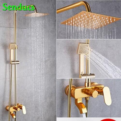 Senducs Space Aluminum Shower Set Square Top Shower Bathroom Mixer Tap with Top Qualtiy Brass Bathroom Shower Set