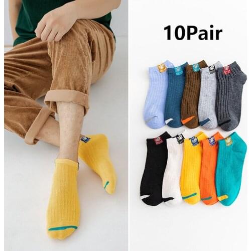 10Pair Men Spring and Summer Cotton Socks Fashion Solid Color Breathable Cotton Sports Women Running Hiking