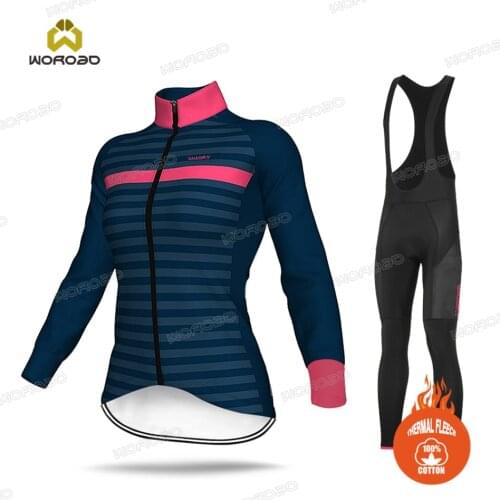 New Women Thermal Cycling Jersey Set Winter Long Sleeve Clothing Female Bicycle Training Uniform Road Bike Ride Sportswear Sets