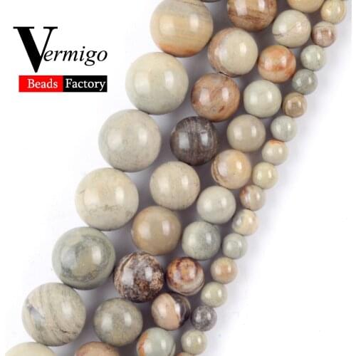 Wholesale Natural Leaf Stone Round Beads For Jewelry Making 4-12mm Loose Beads Diy Bracelets Necklace Accessories 15"