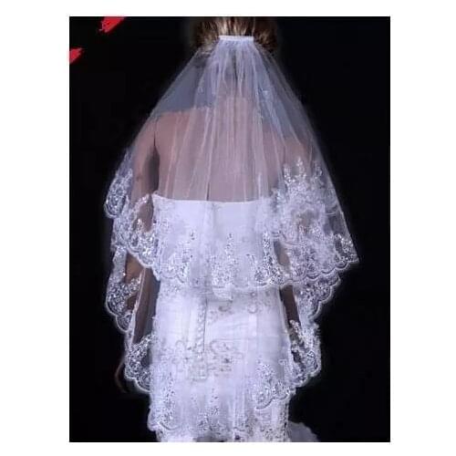 White Ivory Woman Bridal Veils Wedding Veils 2 Layers Handmade Beaded Lace Edge With Comb Wedding Accessories