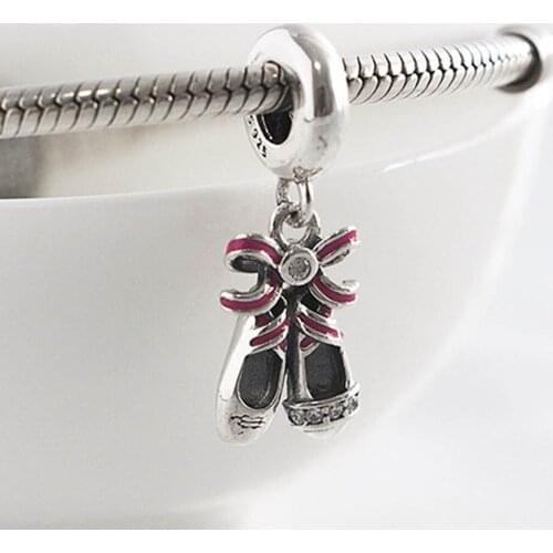 Authentic S925 Silver Bead DIY Jewelry Ballet Shoes Dangle Charm fit Pandora Bracelet Bangle