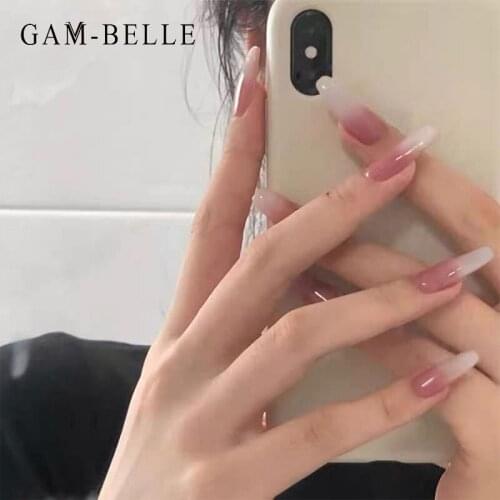 GAM-BELLE Professional Artificial Nail Tips Pink Gradient Long Ballerina Full Cover False Nails Nail Art Decor DIY Manicure Tool