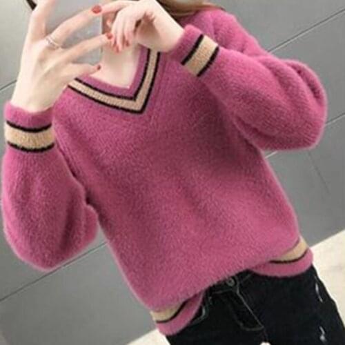 Lazy Wind V-Neck Pullover Sweater Women 2020 New Autumn Winter Fashion Solid color Casual All-Match Knitting Sweater Female A229