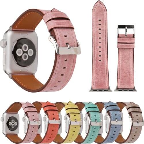 QX Stylish Genuine Leather Watch Strap for Apple Watch Series 3 2 1 Band Bracelet for iWatch 42mm 38mm Wristbands with Adapters