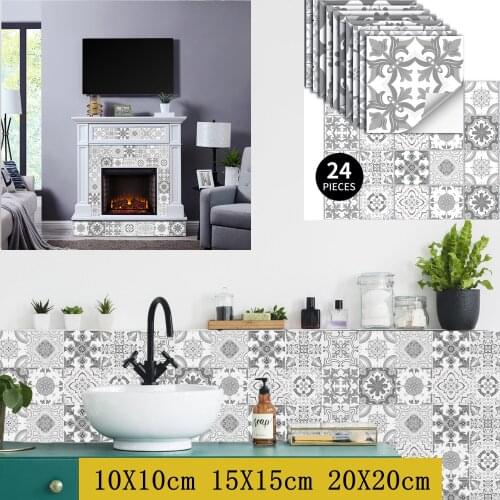 Grey Retro Tiles Wall Stickers PVC Self Adhesive Waterproof Kitchen Bathroom Stairs Furniture Decoration Wallpaper Art Mural