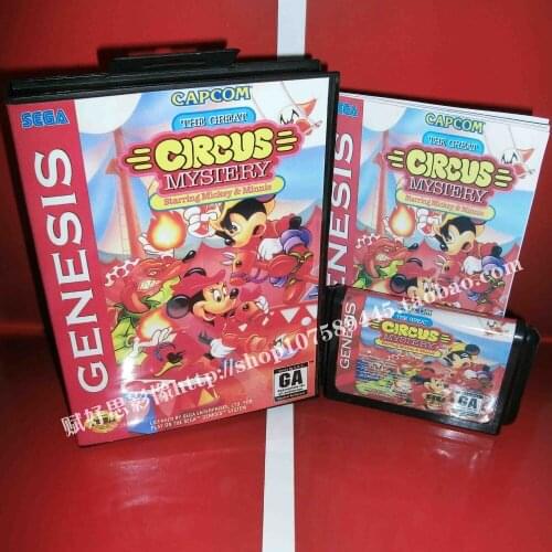Sega MD game - Circus mystery with Box and Manual for 16 bit Sega MD game Cartridge Megadrive Genesis system
