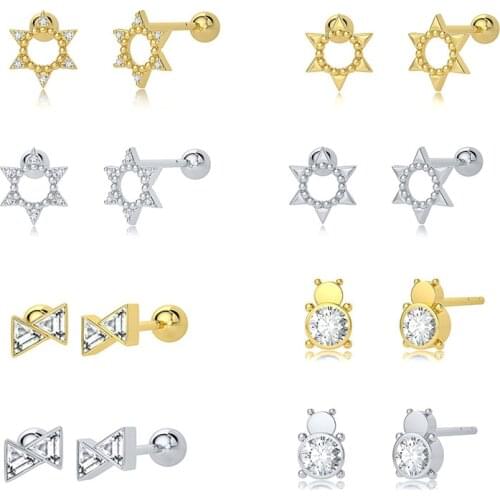 Canner Real 925 Sterling Silver Triangle Sun Stars Stud Earring For Women Zircon Luxury Earrings Stud Piercing Fine Jewelry