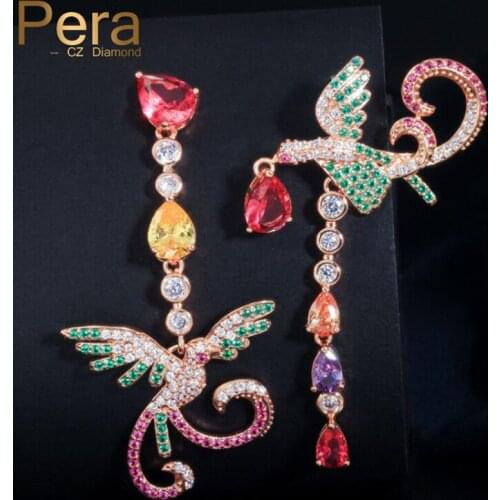 Pera Brand Unique Style Rose Gold Colorful Cubic Zirconia Big Bird Shape Women Drop Earrings Bijoux For Party E325