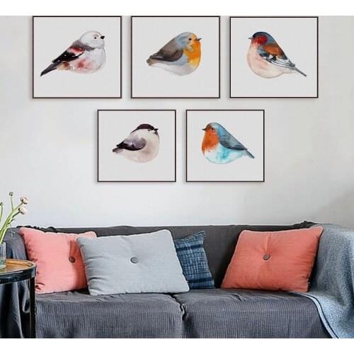 Light Art Nordic Fresh Animal Bird Watercolor Living Room Bedroom Decorative Painting Poster Wall Art Canvas Posters Cuadros