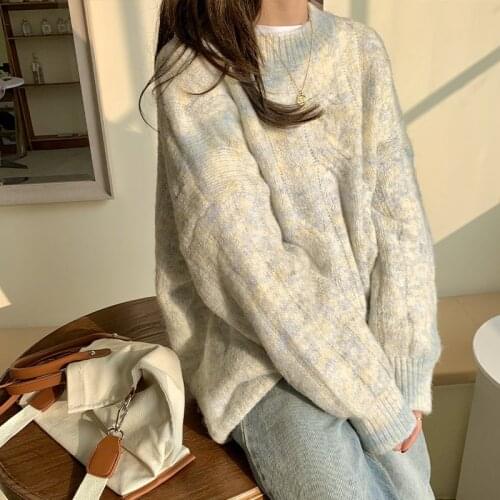 Womens Solid Loose Thicken Cable- Knit Sweater 2021 Autumn New Long Sleeve All-match Pullovers Ladies Sweet Office Sweaters