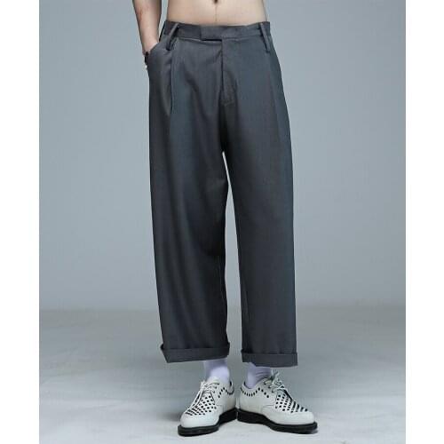 Loose casual straight-leg trousers Crimped gray wide-leg trousers European and American loose straight-leg trousers trend
