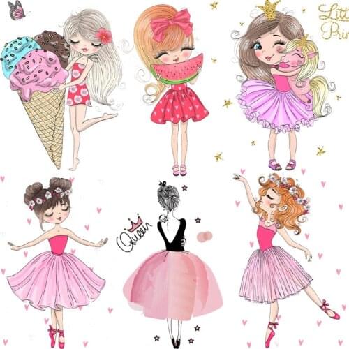 Iron on Patches Cartoon Cute Dancing Girl Thermo Transfer for Clothing Stickers on Baby Clothes Girl Kids Applique Heat Transfer