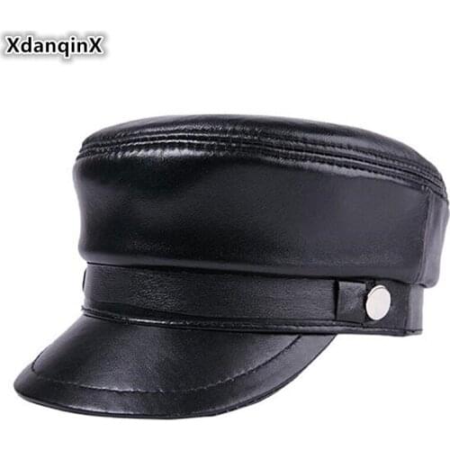 XdanqinX 2019 Autumn New Students Genuine Leather Hat British Womens Sheepskin Army Military Hat Snapback Hats Mens Flat Caps
