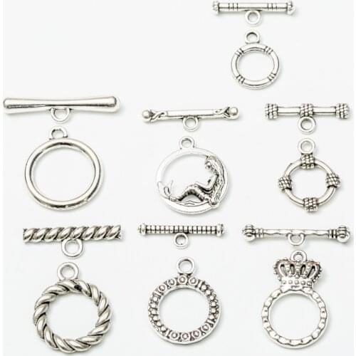 10set/lot Alloy Metal Toggle Clasps Hooks Findings Necklaces Antique Silver Color End Connectors Clasps For DIY Jewelry Making