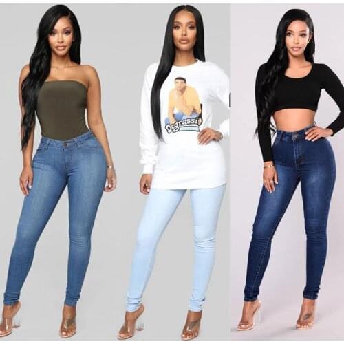 Womens high waist jeans Fashion slim skinny denim pencil pants Street casual high stretch jeans female clothing Plus size S-3XL
