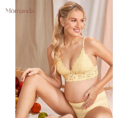 MOMANDA Womens Wire Free Maternity Bralette Lightly Lined Nursing Lace Bra