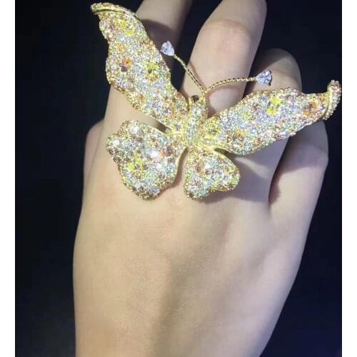 Cocktail ring 925 sterling silver with cubic zircon butterfly ring hyperbole adjustable size fine women jewelry free shipping