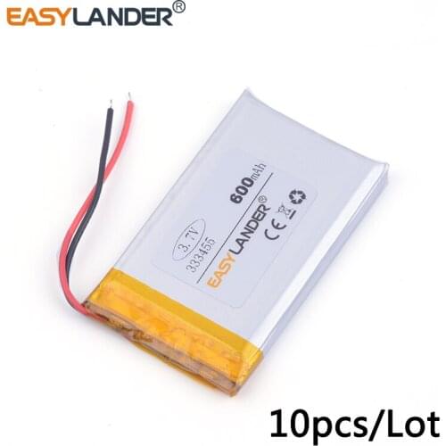 10pcs /Lot 3.7v lithium Li ion polymer rechargeable battery 333455 600mah for MP5 GPS DVR Toy