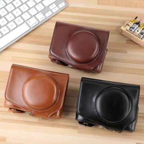 100% New Camera Bag Case For Panasonic Lumix L-X10 LX10 PU Leather Cover Color Black/Brown+Shoulder Strap