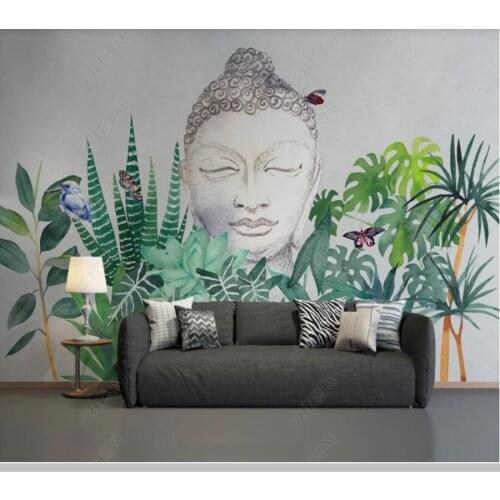 Papel de parede tropical plant Buddha statue 3d wallpaper,living room tv wall bedroom wall papers home decor restaurant mural