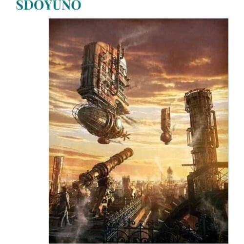 SDOYUNO Acrylic Paint By Numbers Future City Scenery DIY Frameless 60x75cm Oil Painting By Numbers On Canvas Digital Hand Painti