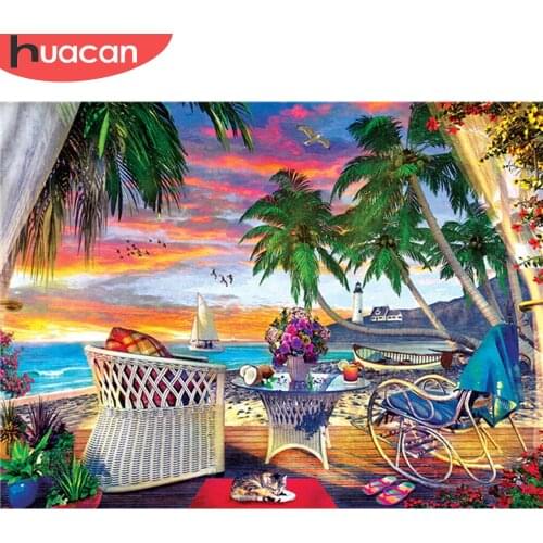 HUACAN Diamond Painting Sunset Full Square New Arrival Diamond Embroidery Landscape Seaside Mosaic Rhinestone Kit Home Decor